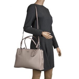 Coach - Large Taupe Carryall Satchel Shoulder Crossbody Leather Bag Purse